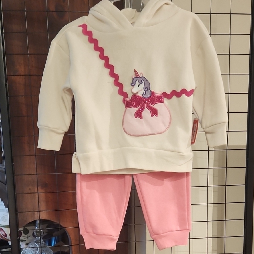 Kidgets Colorful Girls 2pc. Hoddie Set. With A Unicorn Pocket